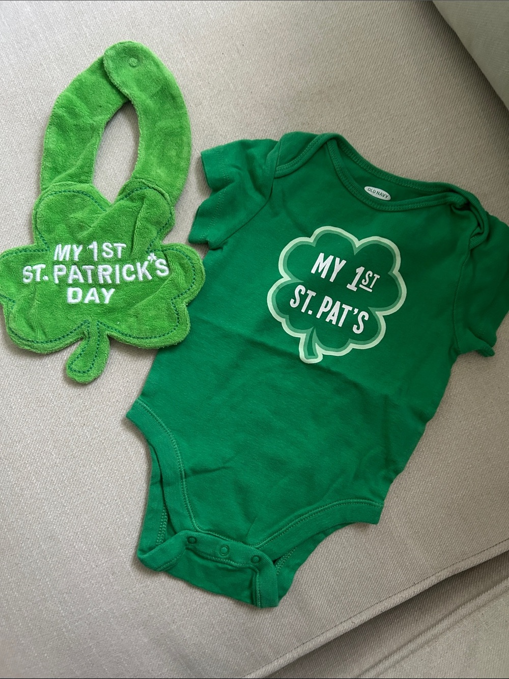 Green "My 1st St. Pat's" Baby One-Piece Bodysuit with bib